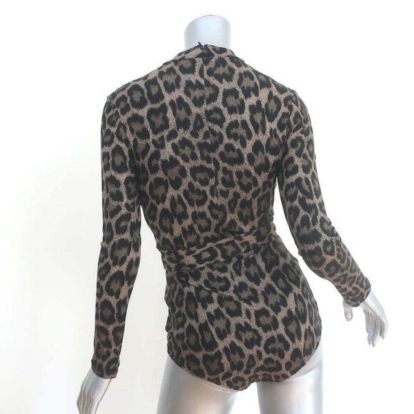 Agent Provocateur Iona Leopard Print Bodysuit Brown Size Medium Long Sleeve Top - Picture 5 of 7